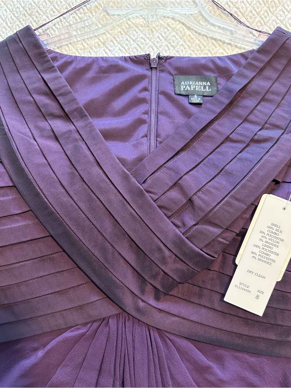 Adrianna Papell Deep Purple Pleated Chiffon Midi Dress